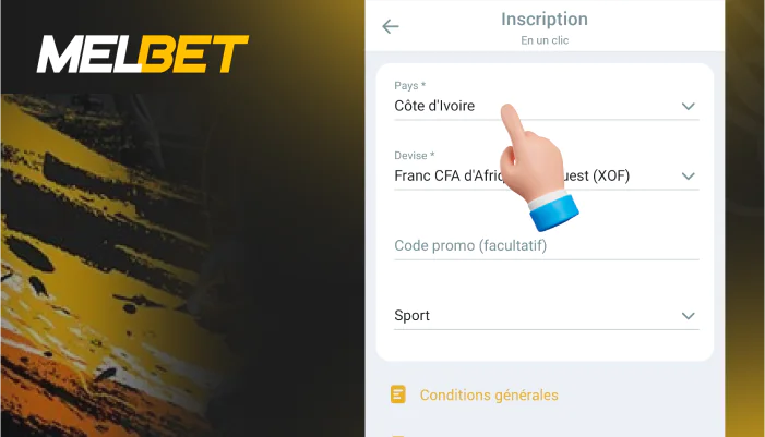 Sélectionner un pays, étape 1