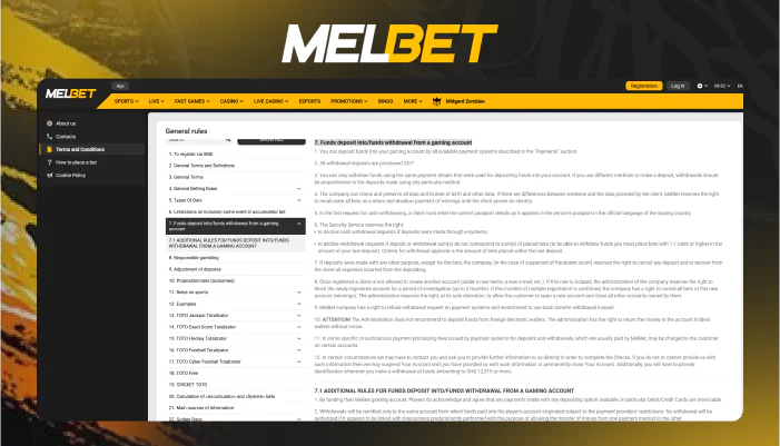 Règles de la politique de remboursement de Melbet pour les joueurs